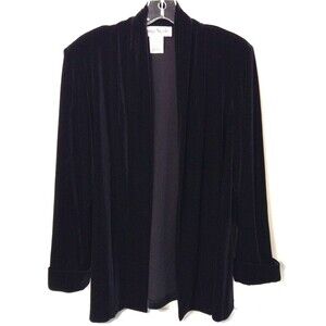 Vtg Velvet Cardigan Blazer Jacket Wn M Black Velvet Open Front Goth 90s Y2K